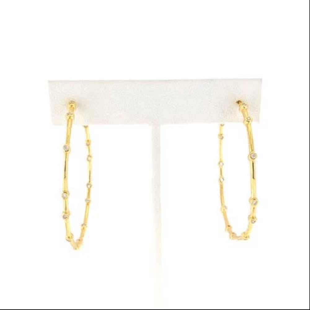 NEW Maya J NYC CZ Studded Gold 2” Hoop Earrings 14kt Gold Overlay